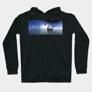 Pirate Ship In blue sky and beautiful calm sea. Hoodie